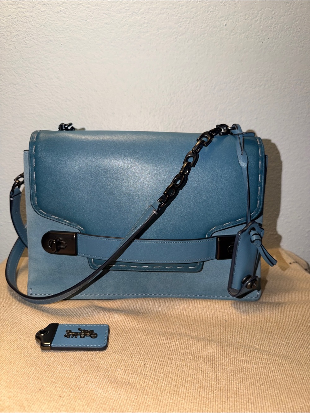 Coach 1941 Swagger Crossbody Chambray Blue Suede & Leather